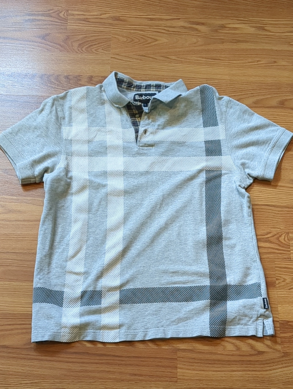 Barbour Men's Blaine Tartan Plaid Performance Polo Shirt Grey White Large L
